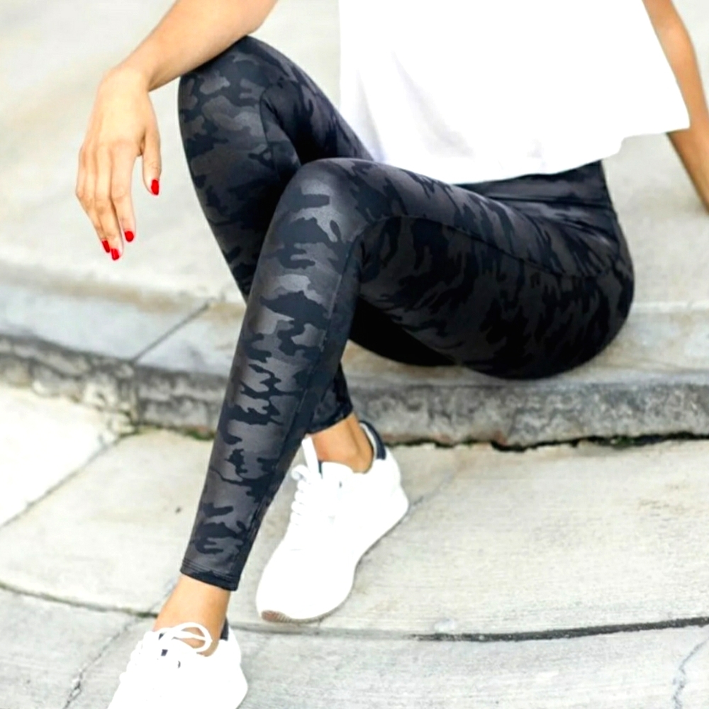 SPANX Faux Leather Camo Leggings NWT
